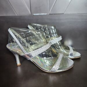 De Blossom Collection Silver Rhinestone Heeled Sandals Womens 8